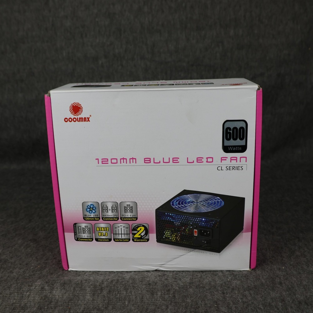 Coolmax CL-600B 600W ATX Power Module 120mm Blue LED Fan PCIe SATA Black